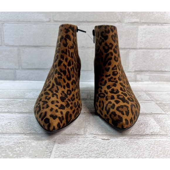 Clarks Linvale Judith Ankle Boots Suede Leopard Print Pointed Toe Heel Brown 6 - Picture 3 of 7